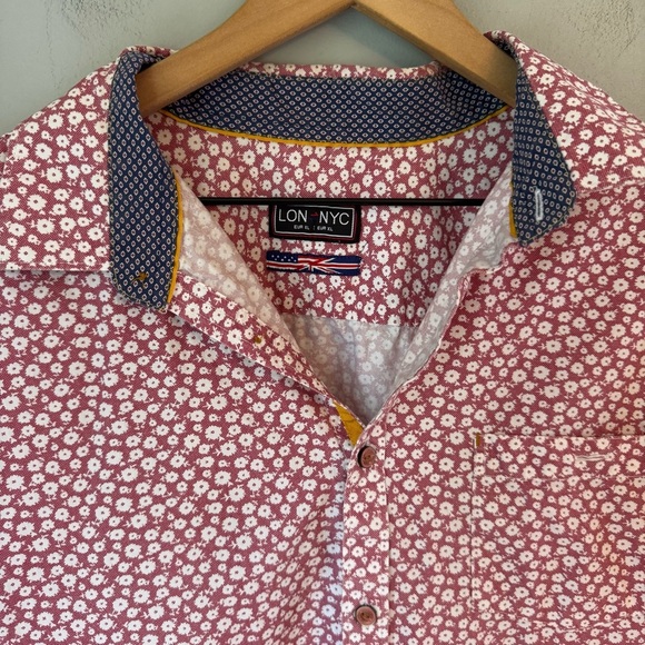 LON NYC Men’s Button Up Floral Print  Light Burgundy Camp Top Sz US L - Picture 3 of 8